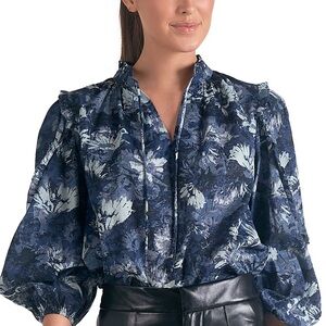 Elan Floral Blue Tuscany Blouse